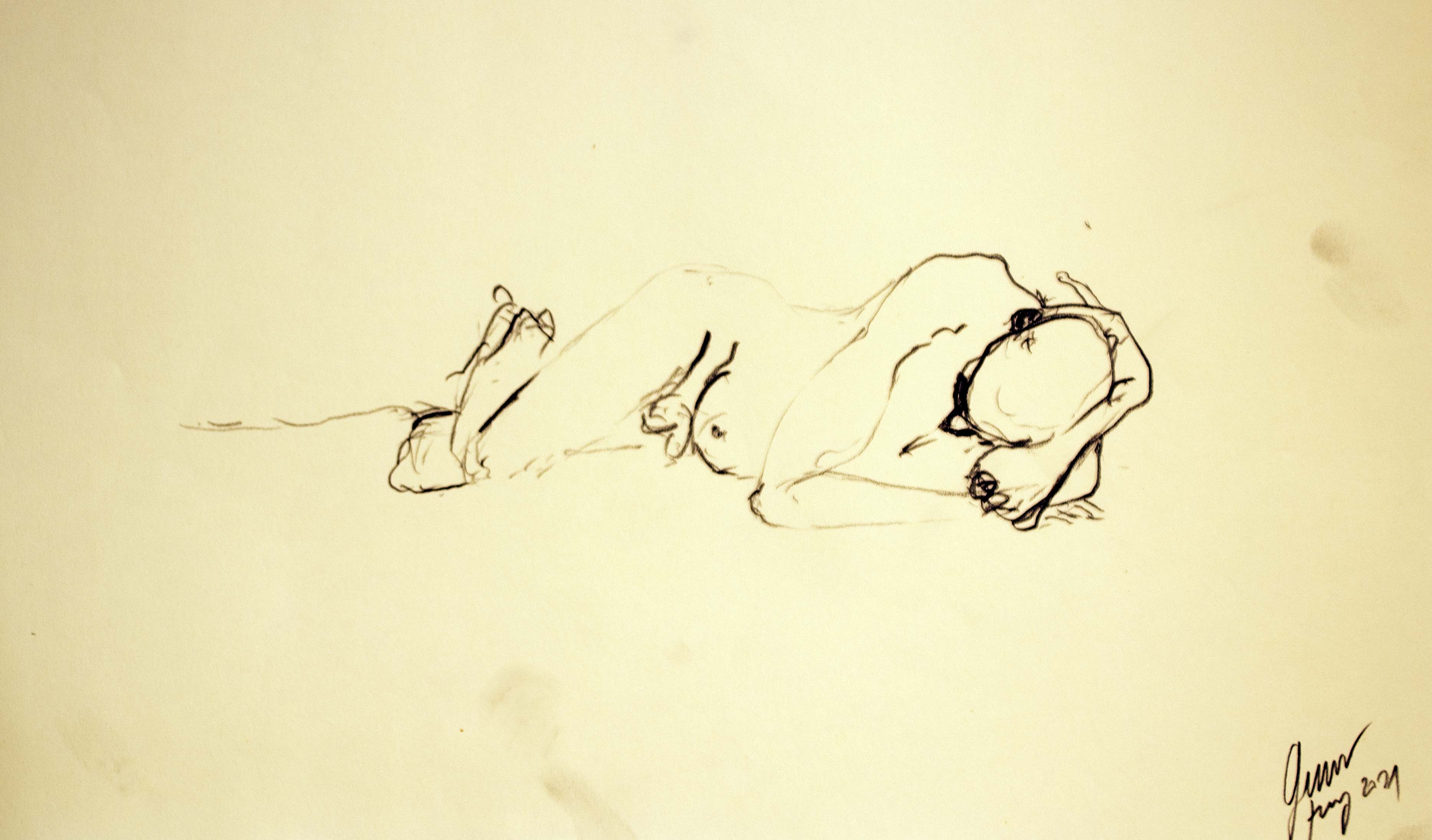 Home estirat 3 — Grafit i oli de llinosa sobre paper